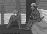 anthro cigarette clothing duo female female/female military_uniform smoking trench uniform world_war_1 panzerschreckleopard american_badger american_opossum badger mammal marsupial mustelid musteline 2021 hi_res monochrome