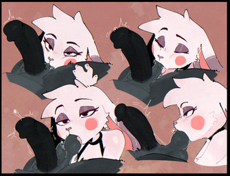 anthro ball_lick ball_suck ball_worship balls black_border bodily_fluids body_worship border duo eyelashes female genital_fluids genital_worship genitals leaking_precum leg_grab licking male oral penis precum sex side_view sucking thigh_grab throbbing throbbing_penis tongue tongue_out goonie-san colarix_(fursona) goon_(goonie_san) canid canine canis domestic_dog lagomorph leporid mammal rabbit