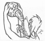 2009 ambiguous_gender anthro beverage cherri_(artist) eyes_closed food graphite_(artwork) greyscale hair monochrome potion solo traditional_media_(artwork)