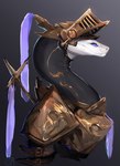 albino anthro armor belt female headgear helmet knight long_neck simple_background solo warrior echofey reptile scalie snake 2025 hi_res signature