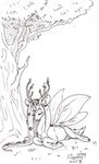 accessory crown eyes_closed female feral flower flower_in_hair hair hair_accessory headgear insect_wings multi_wing plant queen royalty scut_tail short_tail solo tail tree wings sunny_way elepatrium_universe la'fiat'ria dryad_(elepatrium) 2019 hi_res sketch traditional_media_(artwork) mother_(lore) parent_(lore)