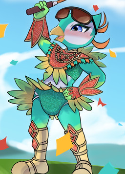 4_fingers anthro armor aroused aroused_smile beaded_breastplate beaded_clothing beads beak blue_eyes blush blush_lines boots bottomwear breastplate clean_diaper cloth_diaper clothed clothing cloud confetti crop_top diaper diaper_fetish diaper_under_clothing diaper_under_skirt exposed_diaper eye_markings eyeliner eyewear eyewear_on_head facial_markings feathered_breastplate feathered_clothing feathered_skirt feathers femboy fingers flamboyant footwear gauntlets gem glistening glistening_eyes gloves golf golf_club golf_course gradient_arms gradient_body gradient_legs grass grass_field green_arms green_body green_cloth_diaper green_clothing green_crop_top green_diaper green_face green_feathers green_hands green_legs green_shirt green_topwear hand_on_hip hand_on_own_hip handwear head_markings hill humanoid_hands makeup male markings mask_(marking) midday midriff multicolored_body multicolored_feathers open_beak open_mouth open_smile orange_body orange_feathers plant raised_arm raised_bottomwear raised_clothing raised_skirt red_breastplate red_clothing red_gauntlet samba_outfit shirt shoes skirt sky skyscape smile solo sparking_cloth_diaper sparkles sparkling_clothing sparkling_diaper sport sunglasses sunglasses_on_head tan_boots tan_clothing tan_footwear tongue topwear tournament victory victory_pose wardrobe_malfunction wearing_diaper white_body white_eye_markings white_face white_facial_markings white_feathers white_head_markings white_markings white_mask_markings white_torso wind wind_lift yellow_beak milklemon5127 bird_body_(nintendo_switch_sports) avian bird absurd_res colored digital_drawing_(artwork) digital_media_(artwork) hi_res