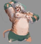 anthro belly bottomwear bulge clothing fur male musclegut muscular navel nipples orange_body orange_fur pecs shorts solo striped_body striped_fur stripes kzy_r9877 lifewonders tokyo_afterschool_summoners hombre_tigre_(tas) felid mammal pantherine tiger hi_res sketch