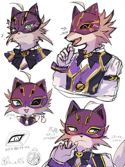 anthro blush bow_tie butler clothing eyes_closed grey_body looking_at_viewer male mask multiple_poses one_eye_closed pose shirt shy simple_background solo topwear vest reo_476 lifewonders live_a_hero vulpecula canid canine fox mammal 3:4 hi_res sketch