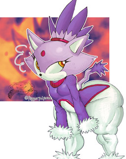 anthro bent_over big_butt black_nose bottom_heavy bottomwear breasts butt clothed clothing dipstick_tail eyelashes female forehead_gem front_view fur gem markings pants purple_body purple_clothing purple_fur purple_topwear small_breasts solo tail tail_markings thick_thighs topwear white_body white_bottomwear white_clothing white_fur white_pants wide_hips yellow_eyes puggerpal sega sonic_the_hedgehog_(series) blaze_the_cat domestic_cat felid feline felis mammal absurd_res hi_res