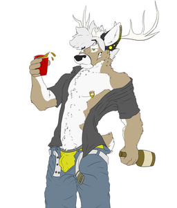 alcohol anthro antlers beverage biped bottle bottomwear bulge clothed clothing container drunk ear_piercing eyebrow_piercing facial_piercing furgonomic_piercing furgonomics gauged_ear holding_bottle holding_container holding_object horn male muzzle_piercing nipple_piercing nipple_ring nipples nose_piercing off_shoulder open_bottomwear open_clothing open_pants open_shirt open_topwear pants partially_clothed piercing ring_piercing shirt simple_background solo standing substance_intoxication topwear underwear unzipped white_background zipper mnty bastion_(mnty) deer mammal