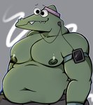 anthro belly clothed clothing green_body green_skin male moobs nipples non-mammal_nipples overweight overweight_anthro overweight_male solo teeth salamikii later_alligator gentle_lorenzo alligator alligatorid crocodilian reptile scalie absurd_res hi_res