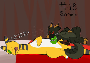 ambiguous_gender bedding bedding_background fellatio gem green_gem levitation male male/ambiguous open_mouth oral penile plushie sex sleeping smug_expression sound_effects spread_legs spreading stitch_(sewing) text vowelless vowelless_sound_effect wings yellow_body zzz frostidragon nintendo pokemon plasma_(plasma_dragoon) ampharos generation_2_pokemon pokemon_(species) english_text hi_res