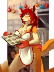 anthro apron bottomless breasts chest_tuft cleavage clothed clothing collar female fur hair holidays inside looking_at_viewer smile solo standing tuft wide_hips fjorge christmas canid canine mammal