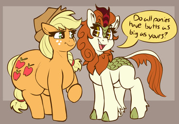 brown_background clothing cowboy_hat cutie_mark describing_butt duo female feral freckled_face freckles green_body green_eyes green_scales half-closed_eyes hat headgear headwear hooves horn huge_hips looking_at_another mane narrowed_eyes open_mouth open_smile orange_body overweight overweight_female overweight_feral scales simple_background smile talking_to_another tan_body teasing thick_thighs unimpressed weight_difference wide_hips yellow_eyes graphenescloset asian_mythology chinese_mythology east_asian_mythology friendship_is_magic hasbro my_little_pony mythology applejack_(mlp) autumn_blaze_(mlp) dragon earth_pony equid equine horse kirin mammal mythological_creature mythological_scalie pony scalie 2021 absurd_res digital_media_(artwork) hi_res