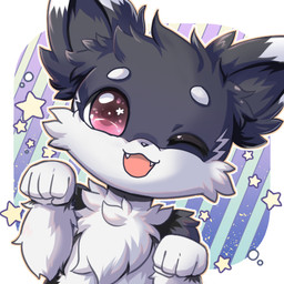5_fingers :3 acting_like_a_cat anthro arms_bent big_eyes big_head big_iris biped black_body black_fur black_nose border cheek_tuft chest_tuft chibi circle_eyebrows countershade_face countershading cute_fangs daww dipstick_ears dutch_angle ear_markings eyebrows facial_markings facial_tuft fangs fingers front_view fur head_markings humanoid_hands iris looking_at_viewer male markings multicolored_body multicolored_ears multicolored_fur one_eye_closed open_:3 open_mouth open_smile outline outside_border pattern_background paw_pose pink_eyes pose semi-anthro simple_background smile solo star striped_background teeth toony tuft two_tone_body two_tone_fur white_body white_border white_fur wink blackeevee canid canine canis domestic_dog mammal 1:1 2016 bust_portrait digital_media_(artwork) icon low_res portrait