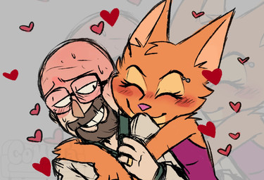 anthro bald beard blush clothing crossover_ship digit_ring dress duo eyebrow_piercing eyelashes eyes_closed eyewear face_squish facial_hair facial_piercing female fur glasses happy heart_symbol hearts_around_body hug hugging_another hugging_from_behind human_on_anthro husband_and_wife interspecies jacket jewelry looking_aside love male male/female married_couple orange_body orange_fur piercing pink_nose relationship ring romantic romantic_ambiance romantic_couple simple_background smile squish topwear wedding_ring cometazzzz breaking_bad dreamworks the_bad_guys diane_foxington walter_white canid canine fox human mammal 2022 crossover hi_res