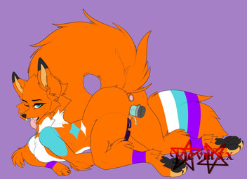 anthro breath female panting raised_tail sex_toy solo tail vaginal vibrator wand_vibrator canid canine fox mammal