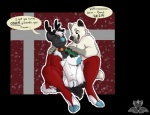 annoyed anthro antlers big_breasts breasts clothing collar duo female genitals happy holidays hooves horn legwear male one_breast_out playing pussy slightly_chubby text thigh_highs toy magpiehyena christmas andybear magpiehyena_(character) bear deer mammal new_world_deer polar_bear reindeer ursine alpha_channel