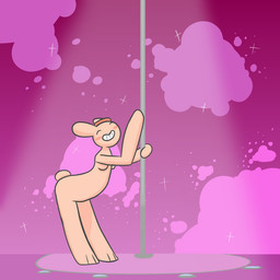 abstract_background anthro blush breasts dancing eyes_closed female fur pink_body pink_fur pole pole_dancing simple_background smile solo teeth piebunny bunny_maloney candy_bunny lagomorph leporid mammal rabbit 1:1