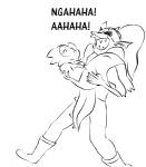 buckteeth carrying_another clothed clothing duo eye_patch eyewear female glasses hair laugh long_hair simple_background teeth white_background haaru undertale undertale_(series) alphys undyne animal_humanoid fish fish_humanoid humanoid lizard marine marine_humanoid reptile scalie black_and_white monochrome