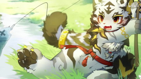 anthro black_body black_eyes black_fur black_stripes fishing fur kemono male multicolored_eyes slim_anthro slim_male solo stripes white_body white_fur yellow_eyes hlg7777 bilibili felid mammal pantherine tiger 16:9 2025 2d_animation animated hi_res loop motion_tweening short_playtime sound video watermark widescreen