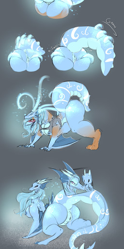 all_fours anthro anus areola big_breasts biped blue_areola blue_body blue_countershading blue_insides blue_nipples blue_tongue blue_vulva blush bottomless breasts busty_feral butt butt_expansion clothed clothing countershade_tail countershade_torso countershading digitigrade expansion eyewear female feral frill_(anatomy) genitals glasses grey_background growth holding_object huge_breasts hyper hyper_breasts looking_at_viewer looking_pleasured markings membrane_(anatomy) membranous_wings nipples non-mammal_breasts non-mammal_nipples non-mammal_vulva nude pink_eyes quadruped shirt_up simple_background snout snout_growth solo species_transformation standing tail tail_growth text tongue torn_clothing transformation transformation_sequence transformation_through_magic unusual_insides vulva white_markings winged_arms wings lapinousmalice bayora_(icyfoxy) 2017 absurd_res colored english_text hi_res sequence
