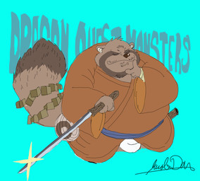 4_fingers anthro asian_clothing beard biped blue_background brown_body brown_fur bulge clothed clothing east_asian_clothing eyes_closed facial_hair fingers fundoshi fur japanese_clothing male melee_weapon overweight overweight_male simple_background solo sword underwear weapon white_clothing white_fundoshi white_underwear jacobspencer04 dragon_quest square_enix canid canine mammal raccoon_dog ronin_raccoon tanuki 2026 hi_res