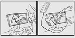 2_antennae 2_panel_comic antennae_(anatomy) anthro bedroom_eyes border computer_keyboard computer_monitor disembodied_hand drawing_tablet duo error error_message eyelashes fangs female female_anthro gesture grey_background grey_border half-closed_eyes hand_gesture holding_monitor looking_at_another looking_up male male_anthro middle_finger narrowed_eyes open_mouth seductive simple_background teeth text tongue tongue_out defunctumbra mal-re_(zaldenvire) umbra_(defunctumbra) arthropod computer_virus_(species) digital_creature domestic_cat felid feline felis insect mammal 2023 digital_drawing_(artwork) digital_media_(artwork) english_text greyscale monochrome