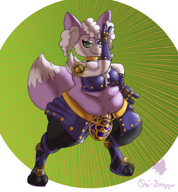 alternate_color belly belt belt_buckle big_butt big_tail breasts buckle butt clothing cosplay custom_outfit female footwear huge_tail jojo_pose looking_at_viewer shoes side_skirt slightly_chubby slightly_chubby_female smile smiling_at_viewer solo tail thick_thighs conditional_dnp ori-doggo diamond_is_unbreakable jojo's_bizarre_adventure nintendo pokemon killer_queen_(jjba) braixen canid canine generation_6_pokemon mammal pokemon_(species) shiny_pokemon absurd_res hi_res