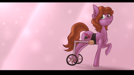 black_bars brown_hair cutie_mark disability female feral flower hair paraplegic plant rose_(flower) simple_background solo vehicle wheelchair marsminer hasbro my_little_pony fan_character gracey earth_pony equid equine horse mammal pony 16:9 2016 absurd_res digital_media_(artwork) hi_res letterbox wallpaper widescreen