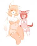 anthro blush bra breasts cat_ear_panties cat_keyhole_bra cat_keyhole_clothing cat_lingerie cleavage cleavage_cutout clothed clothing cutout duo embarrassed female frilly frilly_bra frilly_clothing frilly_underwear inner_ear_fluff keyhole_bra keyhole_clothing keyhole_underwear legwear lingerie looking_at_viewer navel orange_bra orange_clothing orange_panties orange_underwear panties simple_background sitting stockings training_bra translucent translucent_clothing tuft underwear underwear_only white_background white_bra white_clothing white_panties white_underwear lazylogic bailey_(lazylogic) fiona_(lazylogic) canid canine canis domestic_cat domestic_dog felid feline felis mammal 2015 4:5 digital_media_(artwork) hi_res restricted_palette