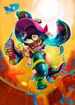 ambiguous_gender clothing duo footwear green_eyes hair hat headgear headwear humanoid_pointy_ears long_hair pointy_ears pseudo_hair solo_focus tentacle_hair tentacles toy toy_gun water_gun delano-laramie nintendo splatoon animal_humanoid aquatic aquatic_humanoid cephalopod cephalopod_humanoid coleoid decapodiform humanoid inkling mollusk mollusk_humanoid 2015 hi_res signature