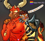 abs bottomless clothed clothing dialogue duo handjob hug hugging_another hugging_from_behind lgbt_pride male male/male offscreen_sex penile pride_colors rainbow_pride_colors sex six-stripe_rainbow_pride_colors text atomicmeta hi-rez_studios lgbt_pride_month paladins_(game) raum_(paladins) tiberius_(paladins) demon felid feline mammal pantherine tiger english_text hi_res