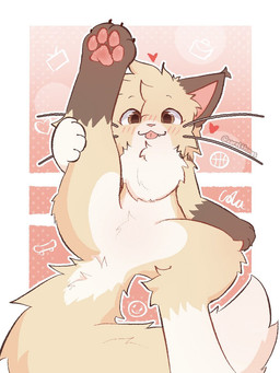 4_toes ambiguous_gender anthro arm_tuft blush brown_eyes claws digitigrade featureless_crotch feet fluffy fluffy_tail front_view fur hair heart_symbol hindpaw holding_leg leg_tuft long_whiskers looking_at_viewer multicolored_body multicolored_fur one_leg_up pawpads paws pink_pawpads raised_leg raised_paw shoulder_tuft smile solo spread_legs spreading tail tan_body tan_fur toe_claws toes tongue tongue_out tuft whiskers white_body white_fur aarelthings caramel_(aarelthings) domestic_cat felid feline felis mammal digital_media_(artwork) hi_res watermark