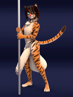 anthro balls big_balls big_penis biped blue_eyes brown_body brown_fur brown_hair chest_tuft feet femboy frenum_ladder frenum_piercing fur genital_piercing genitals hair half-erect hindpaw huge_balls huge_penis humanoid_genitalia humanoid_penis hyper hyper_balls hyper_genitalia hyper_penis ladder_piercing looking_at_viewer male navel nipples nude orange_body orange_fur paws penis penis_piercing piercing pink_nose pole short_hair smile solo standing stripes tuft white_balls white_body white_fur voxell_voxell felid mammal pantherine tiger 2016 3:4 3d_(artwork) 3d_animation animated digital_media_(artwork)