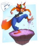 anthro barefoot breasts bucket canid canine claws clothed clothing container feet female food fox fruit grape grape_juice harvest harvesting hi_res italian italian_flag italian_text italy juice_(beverage) kerchief mammal no_bra plant soles solo spread_toes stomping superfrenzyhare text toe_claws toes