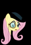 blue_eyes clothing eyewear female hair hat headgear headwear long_hair monocle pink_hair simple_background solo top_hat transparent_background yellow_body gitpmcerberus a_clockwork_orange friendship_is_magic hasbro my_little_pony fluttershy_(mlp) equid equine horse mammal pony alpha_channel low_res