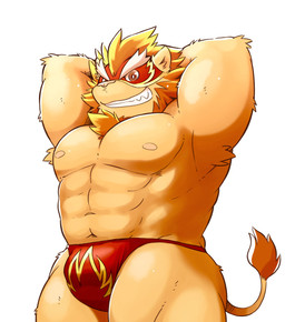 anthro barazoku bulge clothing kemono male mask muscular muscular_anthro muscular_male nipples pecs simple_background solo underwear white_background kinoshita-jiroh felid lion mammal pantherine 2015 hi_res