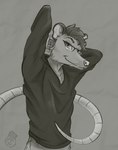 anthro eyewear glasses hand_behind_head male pose raised_arms smile smiling_at_viewer solo sydney_onmars american_opossum mammal marsupial virginia_opossum absurd_res half-length_portrait hi_res pinup portrait sketch