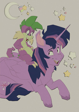 duo female feral horn male moon open_mouth shooting_star simple_background smile smiling_at_another wings creaturedeer friendship_is_magic hasbro my_little_pony mythology spike_(mlp) twilight_sparkle_(mlp) dragon equid equine mammal mythological_creature mythological_equine mythological_scalie scalie winged_unicorn absurd_res hi_res