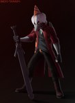 anthro black_body clothed clothing grey_hair hair male melee_weapon orange_body simple_background solo sword weapon yellow_eyes conditional_dnp shido-tara capcom devil_may_cry devil_may_cry_5 goodbye_volcano_high naser_(gvh) dinosaur prehistoric_species pterodactylus pterosaur reptile scalie crossover hi_res