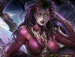 breasts female front_view grey_body grey_skin looking_at_viewer not_furry pink_body pink_skin simple_background solo yellow_eyes sakimichan blizzard_entertainment starcraft infested_kerrigan sarah_kerrigan alien flesh_creature human humanoid hybrid mammal zerg