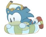 anthro biped black_eyes blue_body blue_fur clothing eyewear floatie footwear fur gloves goggles handwear inflatable lying male on_front shoes simple_background snorkel solo translucent white_background sikai sega sonic_the_hedgehog_(series) sonic_the_hedgehog eulipotyphlan hedgehog mammal