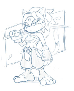 anthro breasts clothing cosplay costume feet female feudal fight fingerless_gloves forehead_gem gem gloves handwear katana melee_weapon panties solo stirrup_legwear sword toes underwear weapon wrapped_breasts wraps introvertedpooch sega sonic_the_hedgehog_(series) blaze_the_cat felid feline mammal guide_lines hi_res sketch unfinished