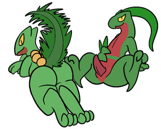 ambiguous_gender anthro butt duo erection genitals leaf lying male nude penis plant simple_background sitting smile trout_(artist) nintendo pokemon elemental_creature flora_fauna generation_3_pokemon grovyle pokemon_(species) reptile scalie sceptile 2016 5:4 aliasing digital_media_(artwork)