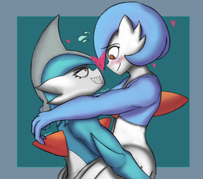 blush duo gynomorph intersex intersex/male lifting_partner male smile smug_grin rovgrinski nintendo pokemon gallade gardevoir generation_3_pokemon generation_4_pokemon humanoid pokemon_(species) shiny_pokemon absurd_res hi_res