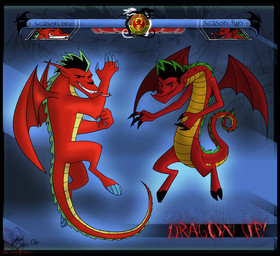 anthro claws duo fighting_pose gameplay_mechanics gui health_bar looking_aside looking_at_viewer male pose smile wings serge-stiles american_dragon:_jake_long disney mythology jake_long dragon mythological_creature mythological_scalie scalie 2006
