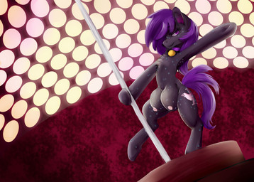 big_breasts bodily_fluids bra breasts clothing collar cutie_mark dancing female feral fur hooves lunar_charm_(mars) pole pole_dancing simple_background smile solo stripper stripper_pole sweat teats underwear lioru92 hasbro my_little_pony fan_character earth_pony equid equine horse mammal pony 2018 absurd_res hi_res