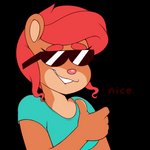 anthro brown_body clothing eyewear female gesture glasses hair hand_gesture multicolored_body pink_nose red_hair shirt simple_background solo tan_body tank_top text thumbs_up topwear transparent_background two_tone_body acstlu lizette mammal rodent sciurid tree_squirrel 2016 alpha_channel digital_drawing_(artwork) digital_media_(artwork) english_text reaction_image