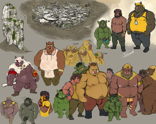 anthro balls belly bottomwear brown_body bulge circumcised clothing flaccid foreskin genitals green_body group hug humanoid_genitalia humanoid_penis loincloth male male/male moobs nipples overweight overweight_male pants penis text tusks desertb0ar human humanoid mammal orc suid suine sus_(pig) wild_boar 2021 5:4 english_text hi_res