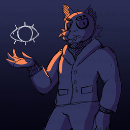 4_fingers anthro bottomwear clothing eye_symbol eyebrow_slit eyebrows fangs fingers frown jacket looking_at_viewer male narrowed_eyes notched_ear pants raised_hand sharp_teeth solo sweater teeth topwear torn_ear whiskers hydethehybrid2000 before_your_eyes ferryman_(before_your_eyes) canid canine canis domestic_dog mammal 2022 distracting_watermark hi_res watermark