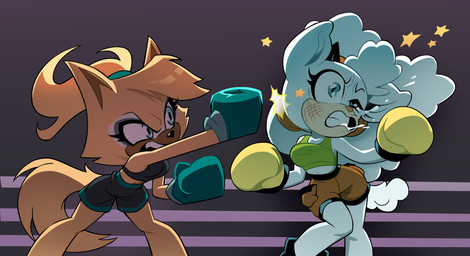 anthro bodily_fluids boxing breasts duo female fight fighting_ring hair horn ponytail saliva saliva_string sport tail alfiasaee idw_publishing sega sonic_the_hedgehog_(comics) sonic_the_hedgehog_(idw) sonic_the_hedgehog_(series) lanolin_the_sheep_(sonic) whisper_the_wolf bovid canid canine canis caprine mammal sheep wolf 2024 hi_res
