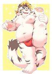 anthro asian_clothing belly big_belly blue_eyes blush clothing east_asian_clothing fundoshi fur humanoid_hands japanese_clothing kemono male moobs navel nipples overweight overweight_anthro overweight_male solo underwear white_body white_fur ptcmtr lifewonders tokyo_afterschool_summoners licho_(tas) felid mammal pantherine tiger 2020 hi_res