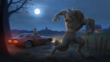 animal_genitalia anthro balls black_nose bottomless bottomless_anthro bottomless_female bottomwear brown_body brown_fur car clenched_teeth clothed clothing covering covering_self detailed_background discarded_bottomwear discarded_clothing discarded_panties discarded_shorts discarded_underwear duo female full_moon fully_sheathed fur genitals grey_body grey_fur larger_male looking_at_another male moon mostly_nude mostly_nude_anthro mostly_nude_male muscular muscular_male night nipple_outline open_mouth outside panties sheath shirt shorts size_difference smaller_female solo_focus standing tan_body tan_fur tank_top teeth topwear torn_clothing underwear vehicle wide_eyed zaush general_motors mythology pontiac pontiac_firebird canid canine canis chihuahua domestic_dog mammal mythological_canine mythological_creature toy_dog werecanid werecanine werecreature werewolf wolf 16:9 2018 absurd_res digital_media_(artwork) hi_res widescreen